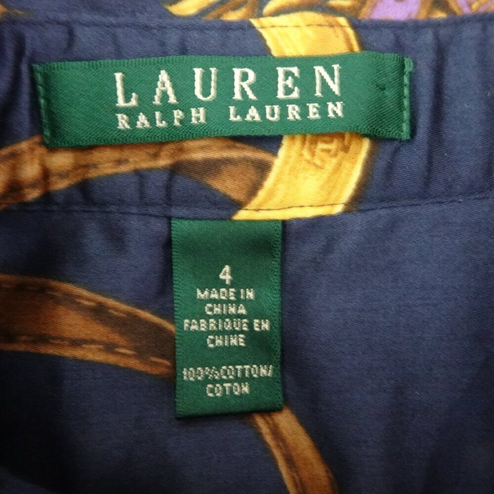 Ralph Lauren Equestrian Shirt Women's Size 4 Blue Peplum Button Front Horses - Picture 5 of 6